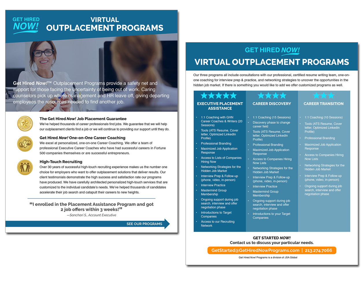Get Hired Now! outplacement flyer